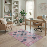 Pink Teal Gray Patchwork Geometric Area Rug