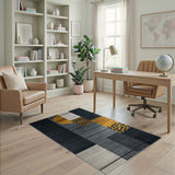 Geometric Modern Leopard Area Rug Black Grey Gold