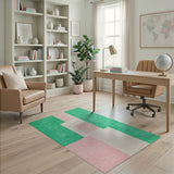 Green Pink Geometric Block Area Rug