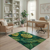 Green Boho Chic Lush Green Monstera Leaf Area Rug