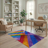 Vibrant Rainbow Stripe Shag Area Rug