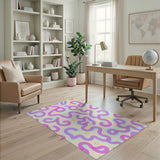 Squiggly Pink Purple Teal Abstract Area Rug