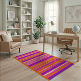 Vibrant Multi-Color Stripe Area Rug with Orange Border