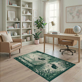 Enchanted Green Forest Rabbits Area Rug