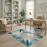 Teal Palm Leaf Coastal Coastal Beach Area Rug