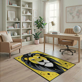 Bold Yellow Lion Head Geometric Area Rug