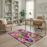 Vintage Pink Purple Tulip Floral Area Rug