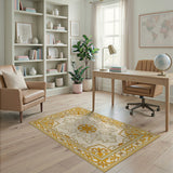 Ornate Gold Border Cream Area Rug