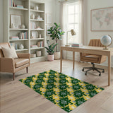 Geometric Snowflake Area Rug in Green Yellow