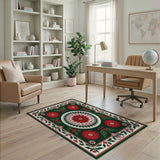 Festive Red Poinsettia Holiday Area Rug