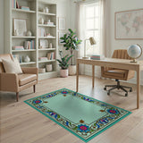 Ornate Teal Floral Border Area Rug