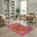 Multi-color and Patterns Vibrant Orange Pink Persian Medallion Rug