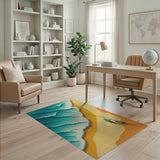 Teal Waves Coastal Fisherman Beach Rug