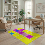 Vibrant Yellow Pink Blue Geometric Mosaic Rug