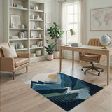Washable Modern Abstract Mountain Landscape Area Rug - Low Pile & Non-Slip