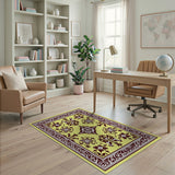 Yellow Ornate Maroon Floral Persian Area Rug