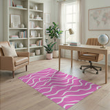 Vibrant Pink Wavy Lines Area Rug