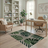 Green Monstera Leaves Area Rug on Beige