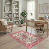 Traditional Persian Ivory Pink Floral Persian Area Rug