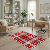Red Classic Red White Plaid Area Rug