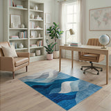 Geometric Modern Abstract Blue Wave Area Rug