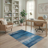 Distressed Blue Grey Striped Area Rug