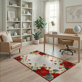 Red Peony Floral Border Area Rug