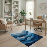Blue and Teal Blue Abstract Wave Area Rug