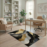 Luxury Abstract Black Gold Marble Washable Area Rug
