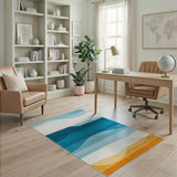 Blue and Teal Teal Ocean Waves Abstract Area Rug