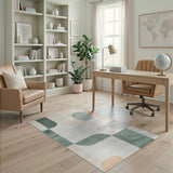 Modern Curved Geometric Green Multi-Color Area Rug