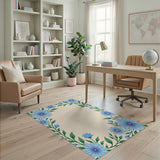 Blue Daisy Floral Border Area Rug