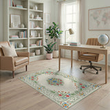 Vibrant Floral Border Vintage Area Rug