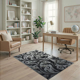 Ornate Vine Leaf Grey Area Rug