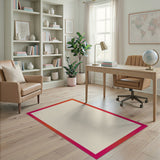 Beige Area Rug with Bold Pink-Orange Border