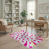 Vibrant Pink Polka Dots Yellow Burst Area Rug