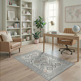 Beige and Neutral Beige Grey Geometric Southwestern Area Rug