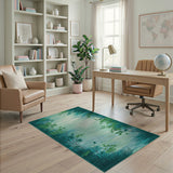 Serene Teal Tree Silhouette Area Rug
