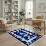 Navy Blue Geometric Block Area Rug