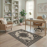 Beige and Neutral Elegant Beige Persian Medallion Area Rug
