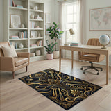 Luxury Black Gold Fork Ornate Area Rug