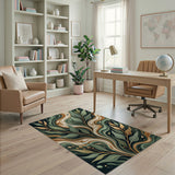 Swirling Emerald Green Leaves Area Rug