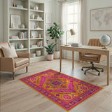 Vibrant Orange Pink Southwestern Geometric Rug