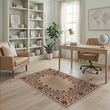 Traditional Persian Beige and Neutral Ornate Floral Border Beige Area Rug