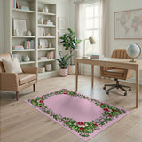 Ornate Pink Floral Border Area Rug