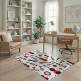 Maroon Violin Folk Instruments Pattern Rug