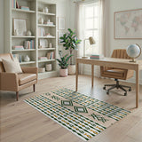Tribal Green Gold Geometric Area Rug