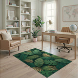 Boho Chic Green Lush Green Monstera Palm Leaf Area Rug