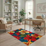 Vibrant Hibiscus Floral Navy Area Rug