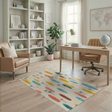 ODIKA Retro Surfboard and Palm Tree Washable Area Rug - Low Pile Non-Slip Coastal Decor